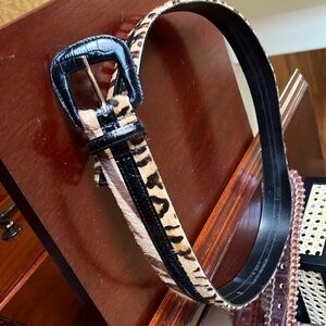 Leopard Print Italian Belt with Black Buckle
